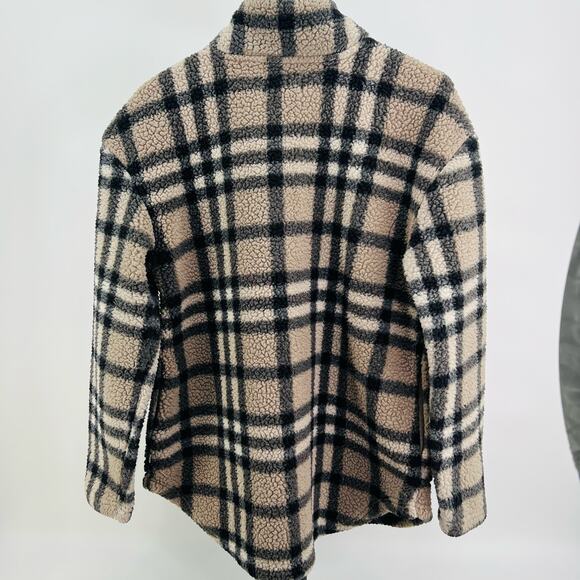 Ugg Koolaburra Fleece Jacket Brown Beige Plaid Vintage Check Design Size Medium - Picture 2 of 7